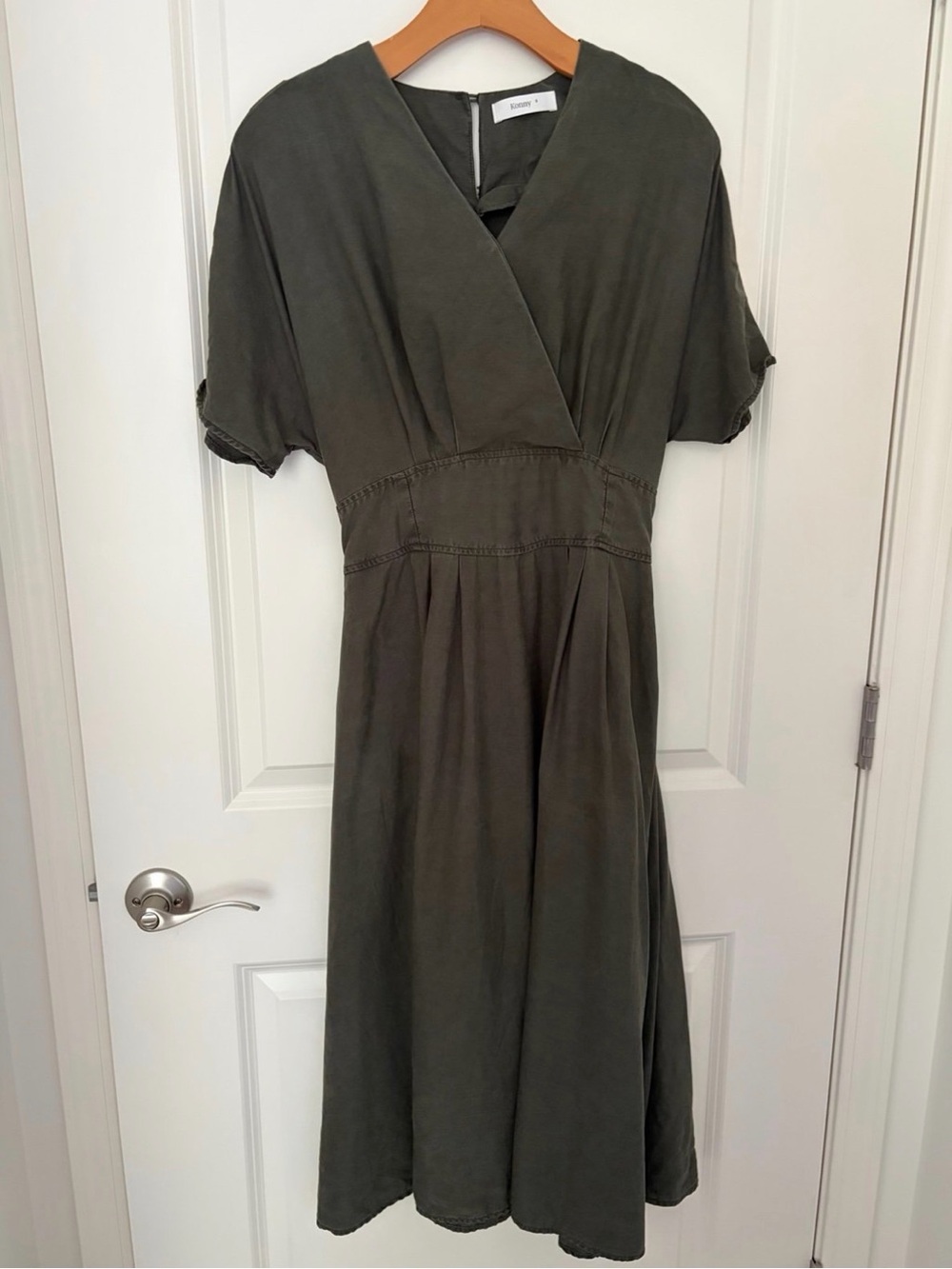 Classic Olive Wrap-Style Midi Dress by Unknown Brand
